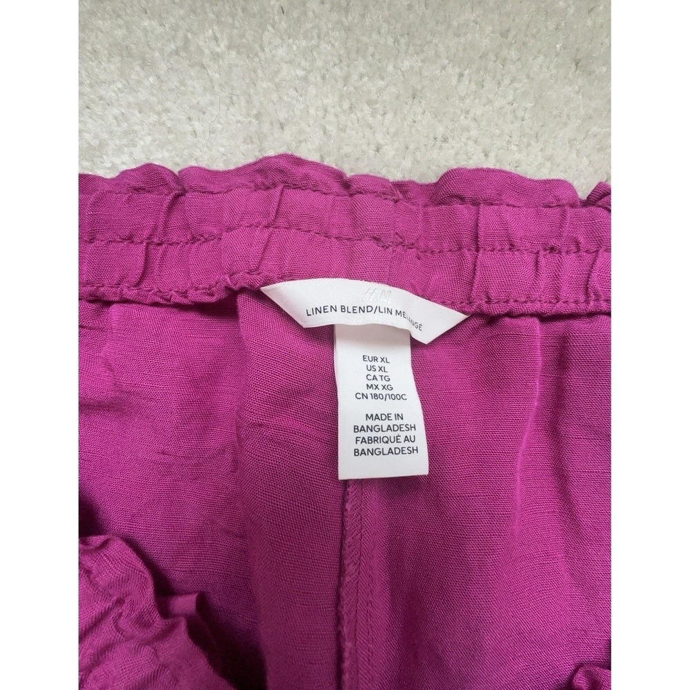 H&M Linen Blend Wide Leg Crop Pull On Pants Size XL  Hot Pink - Picture 2 of 9
